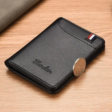 Slim Card Holder Wallet for Men with Cash Pocket, ID Window & Hidden Card Slot - Black